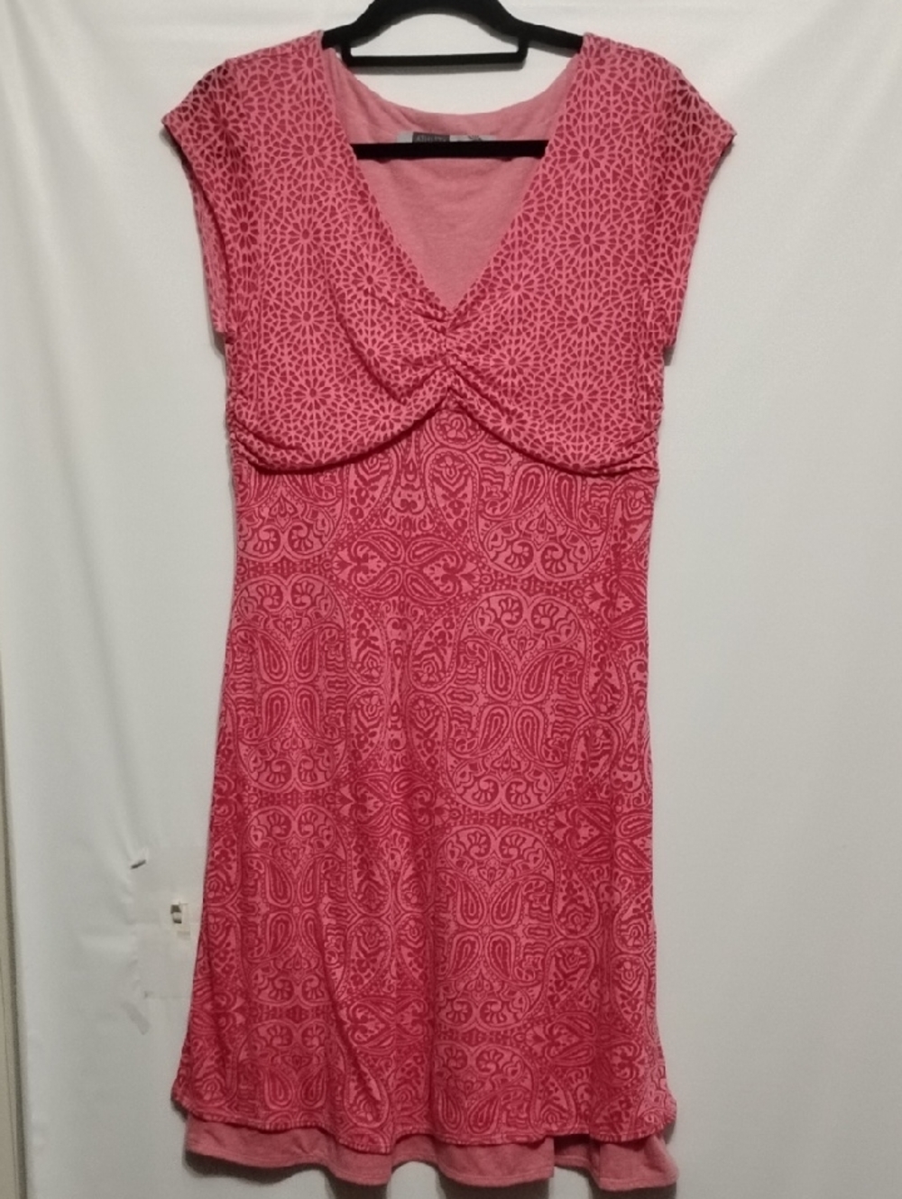 ATHLETA Abstract Floral Pink Patterned V-Neck Cap Sleeve Dress